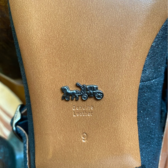 EUC Coach Mary Jane Floral Embellished Anthracite Leather Flat - Picture 6 of 7